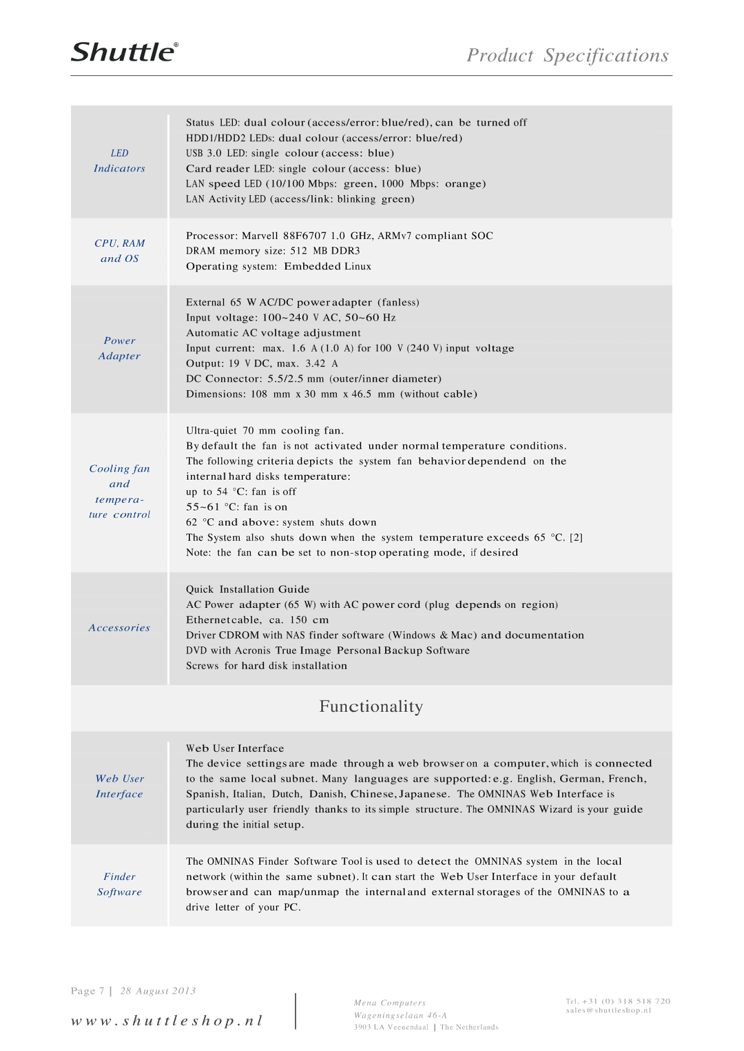 Shuttle Computer Group KD21 specifications Functionality 