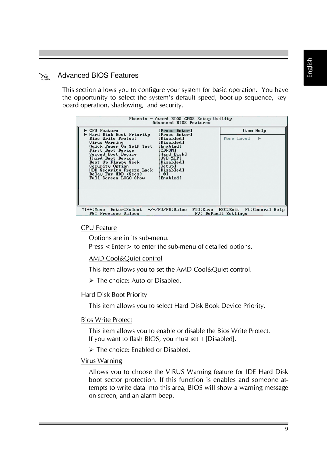 Shuttle Computer Group SA76 manual  Advanced Bios Features 