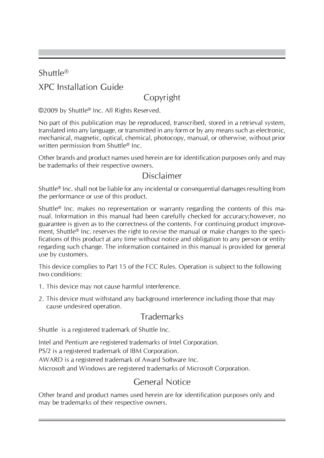 Shuttle Computer Group SA76 manual Shuttle XPC Installation Guide Copyright 