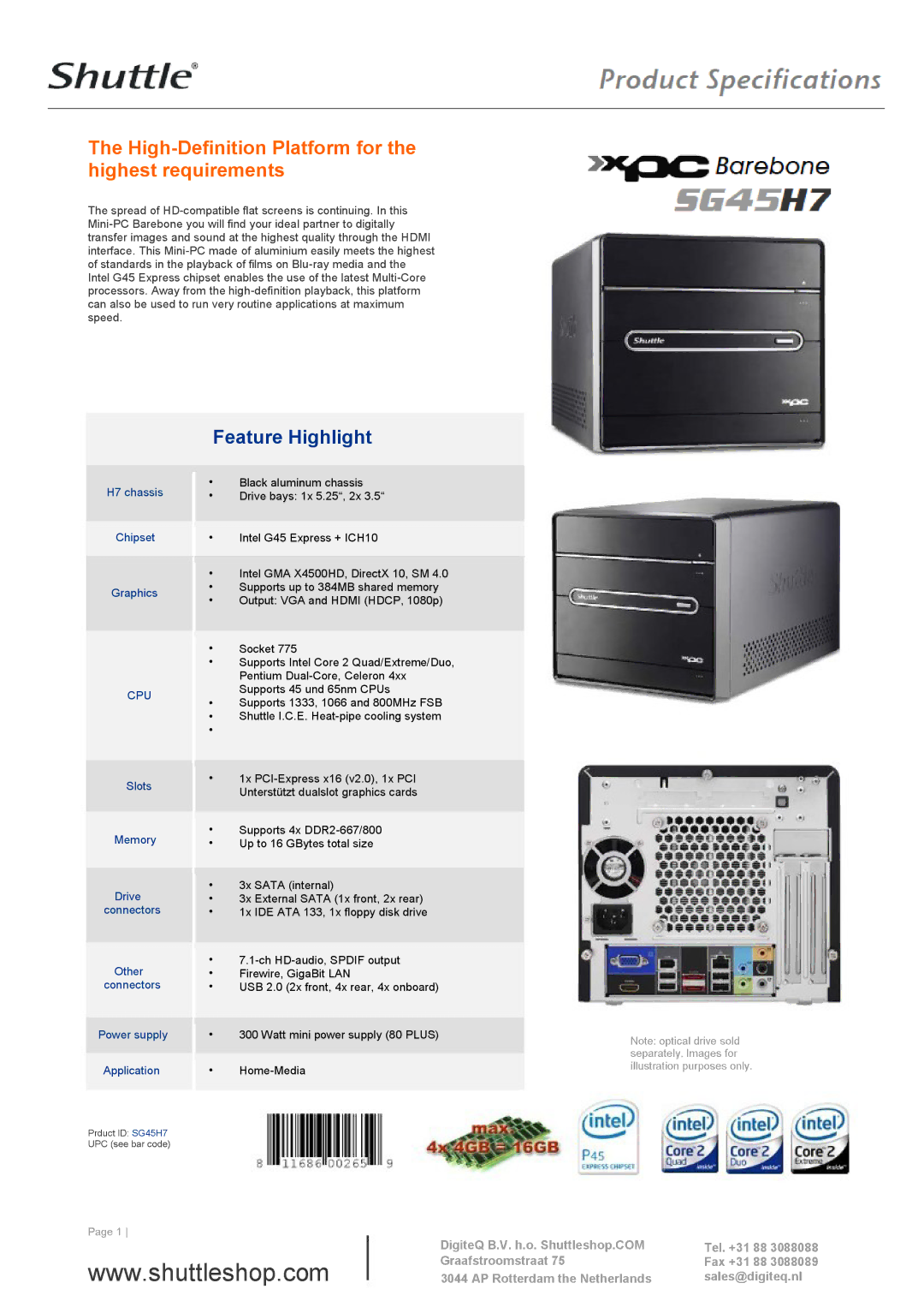 Shuttle Computer Group SG45H7 manual 