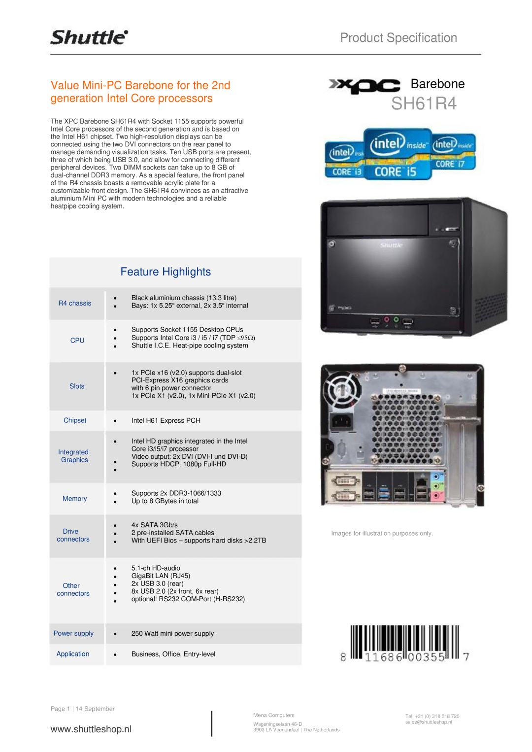 Shuttle Computer Group SH61R4 manual 1 14 September 