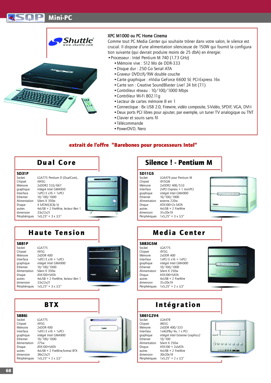 Shuttle Computer Group XPC M1000 manual Dual Core, Silence ! Pentium M, Haute Tension, Media Center, Intégration 