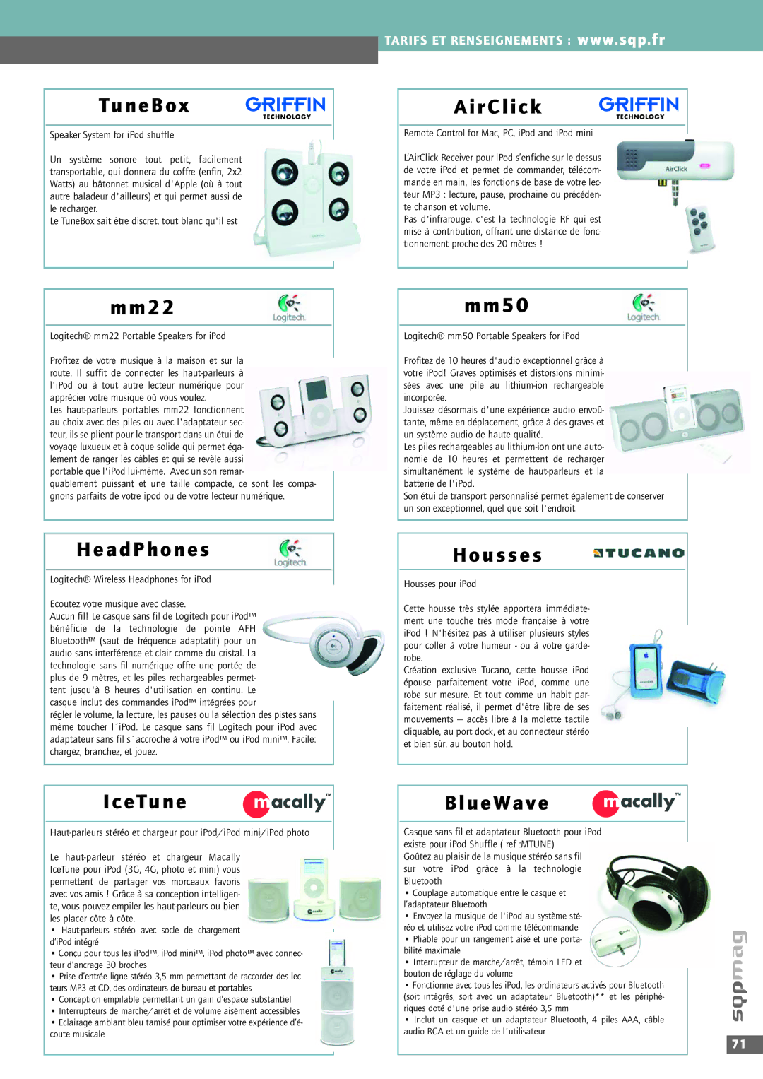 Shuttle Computer Group XPC M1000 manual TuneBox, AirClick, Mm22, HeadPhones, E Tune, Mm50, Housses, BlueWave 