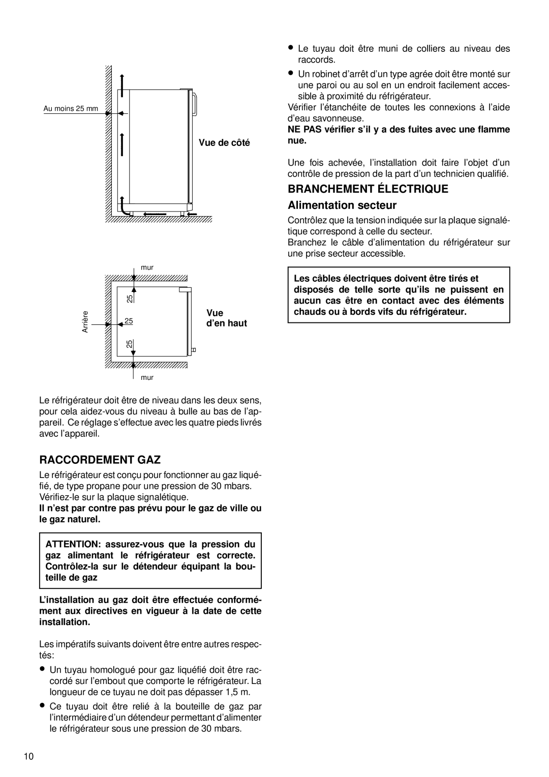 Sibir Optics RM 2-D, RM 1-D, RA 1-D, RA 2-D manual Branchement Électrique, Alimentation secteur, Raccordement GAZ, Vue 