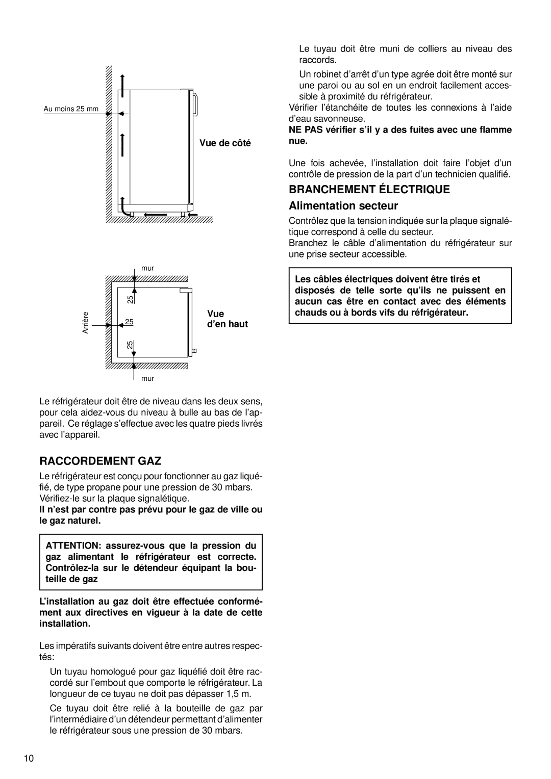 Sibir Optics V 170 GE, V 110 GE manual Branchement Électrique, Alimentation secteur, Raccordement GAZ, Vue 