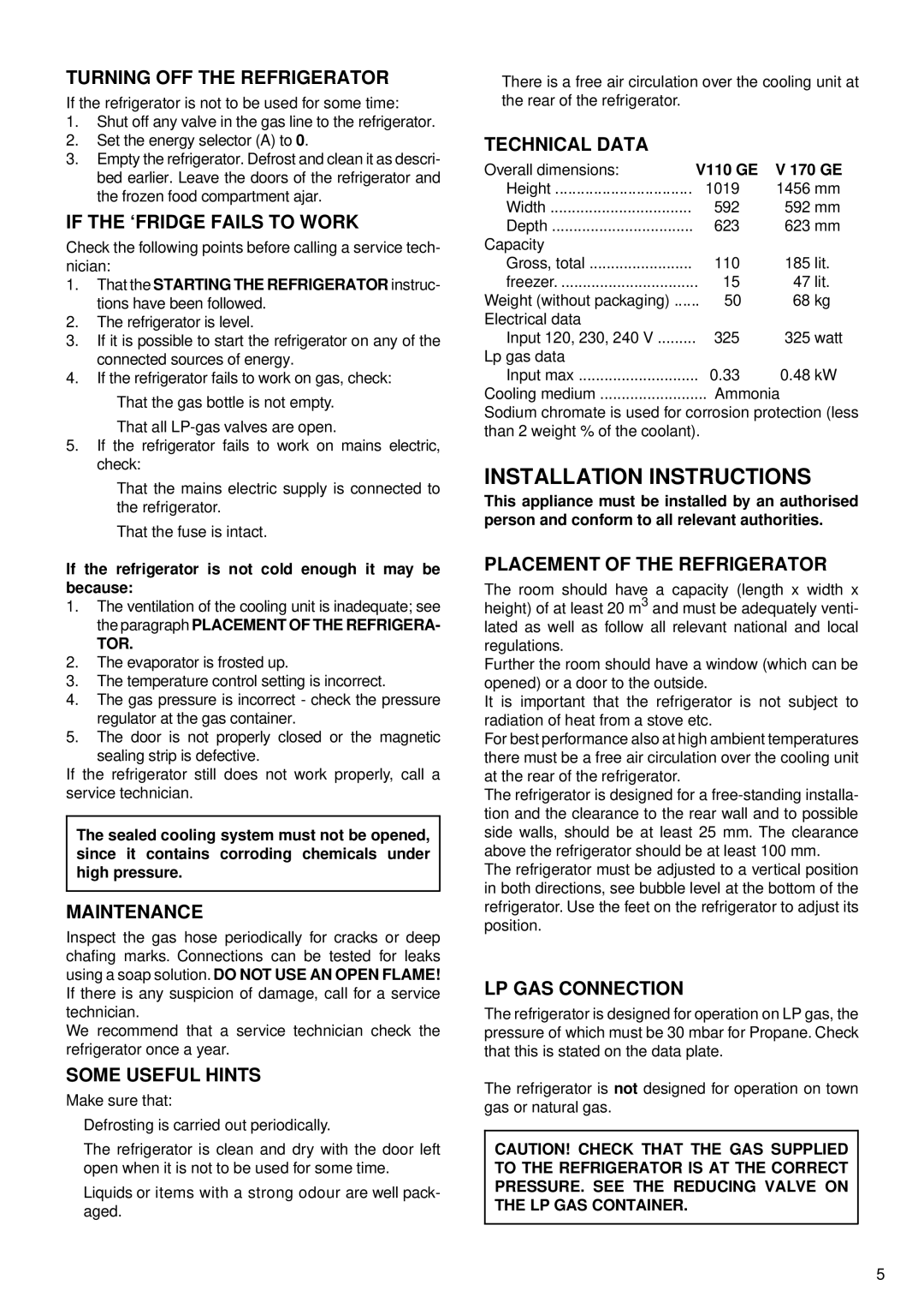 Sibir Optics V 110 GE, V 170 GE manual Installation Instructions 