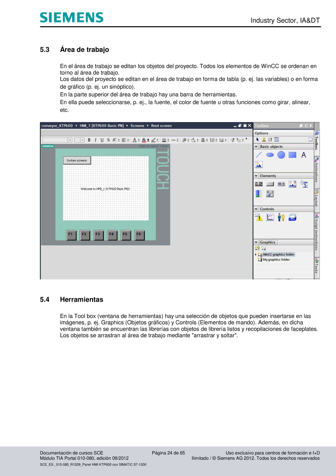 Siemens 010-080 manual Área de trabajo, Herramientas 