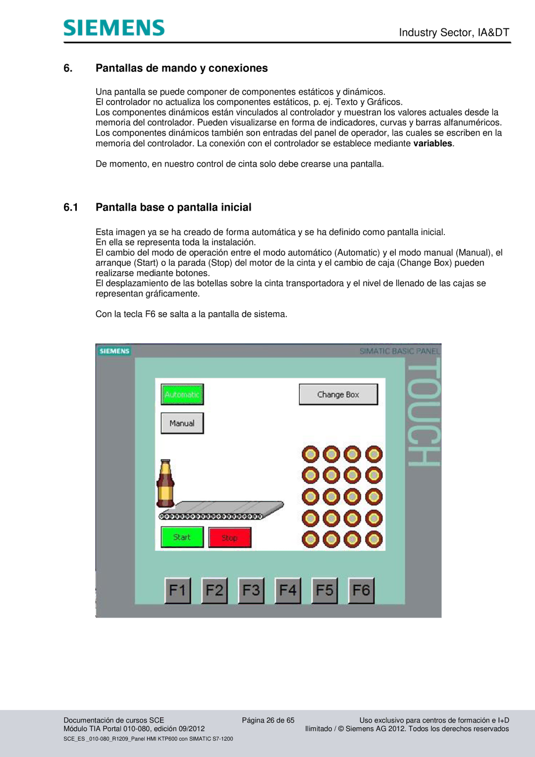 Siemens 010-080 manual Pantallas de mando y conexiones, Pantalla base o pantalla inicial 