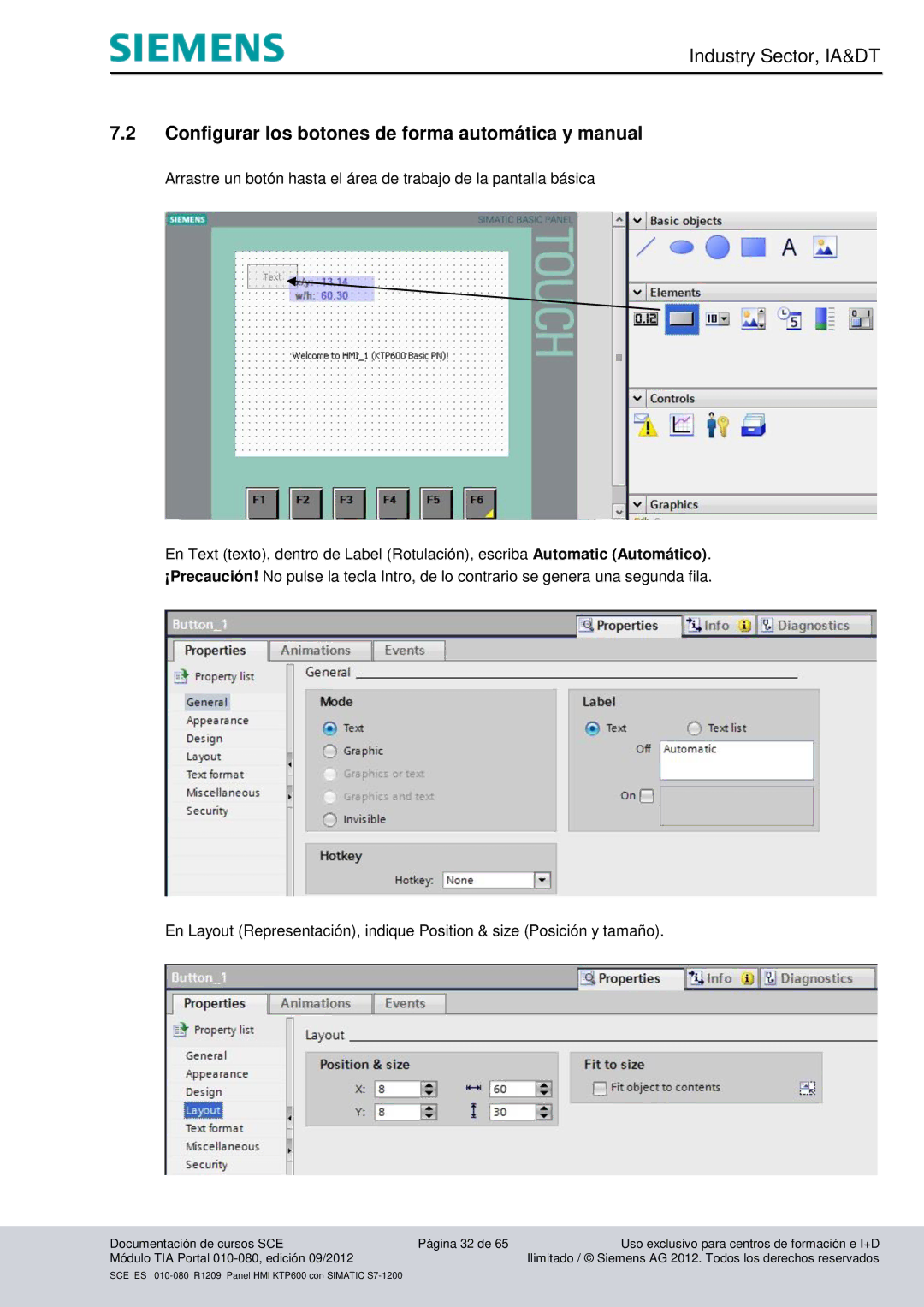 Siemens 010-080 Configurar los botones de forma automática y manual 