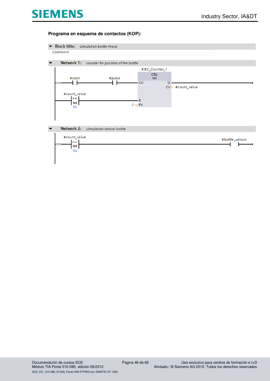 Siemens 010-080 manual Programa en esquema de contactos KOP 