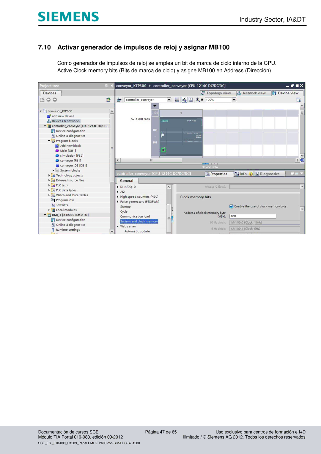 Siemens 010-080 manual Activar generador de impulsos de reloj y asignar MB100 