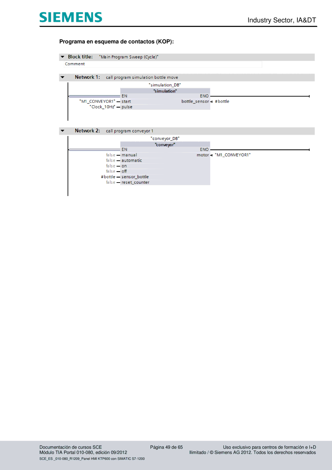 Siemens 010-080 manual Programa en esquema de contactos KOP 