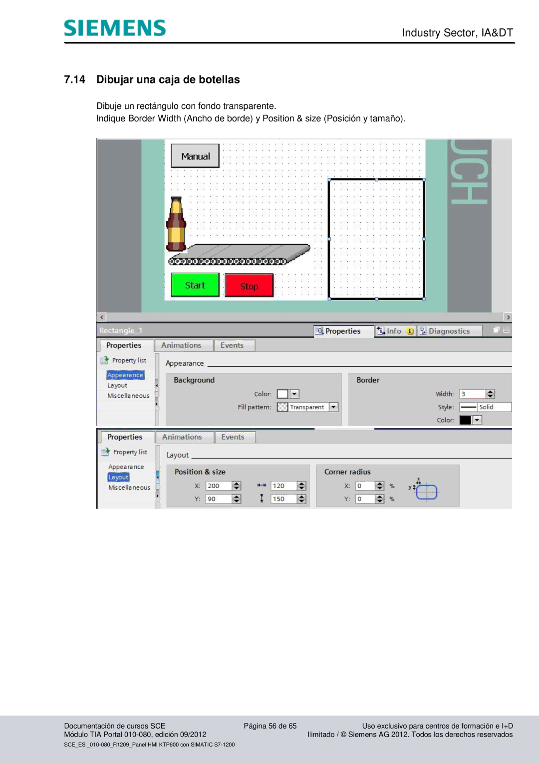 Siemens 010-080 manual Dibujar una caja de botellas 