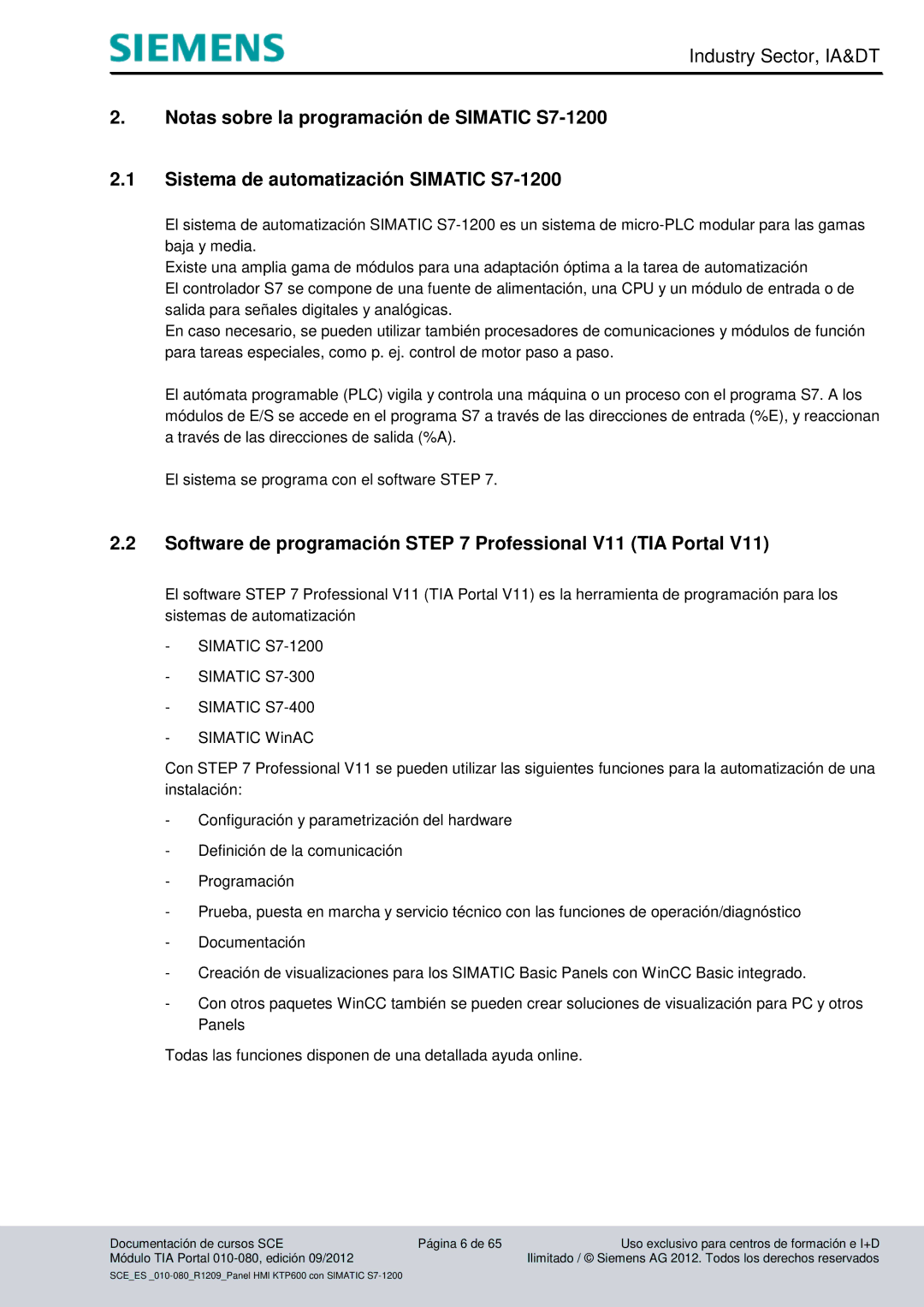 Siemens 010-080 manual Software de programación Professional V11 TIA Portal 