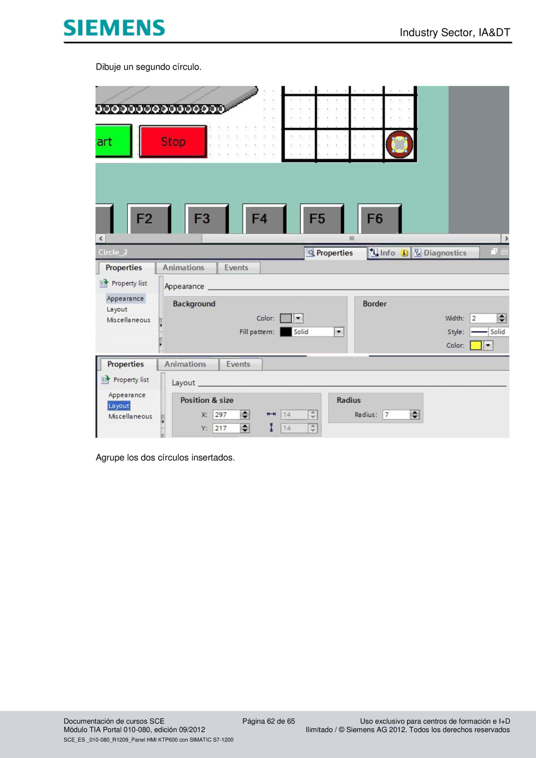 Siemens 010-080 manual Dibuje un segundo círculo Agrupe los dos círculos insertados 