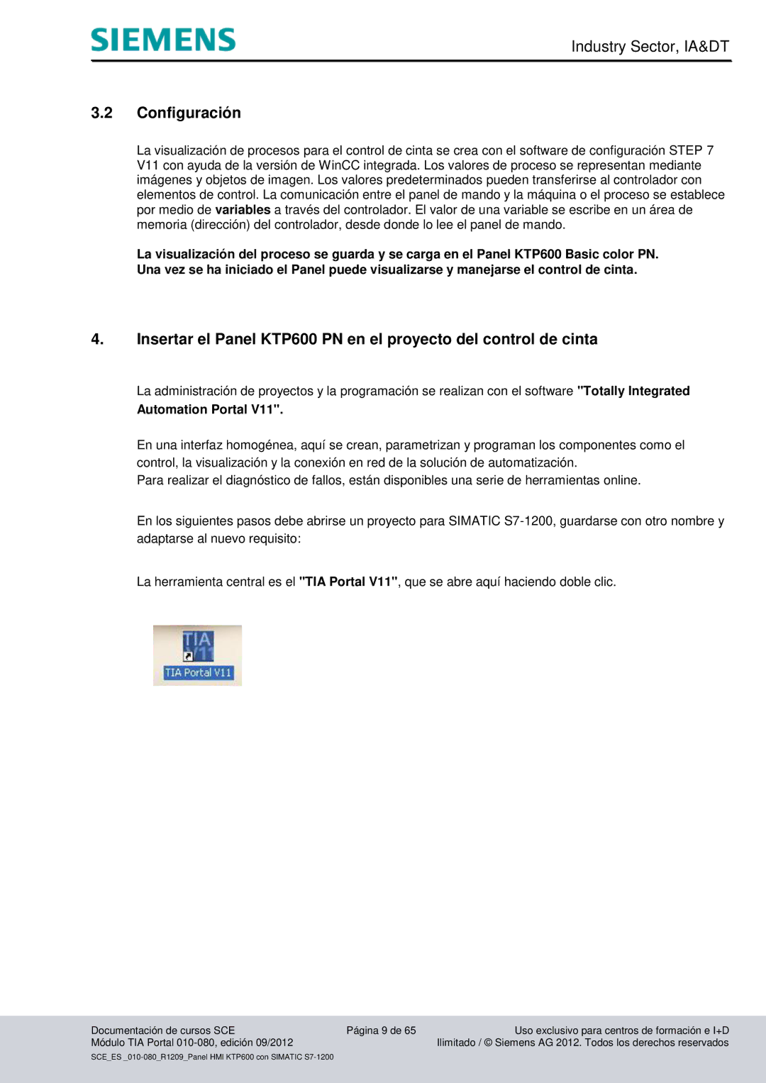 Siemens 010-080 manual Configuración, Automation Portal 