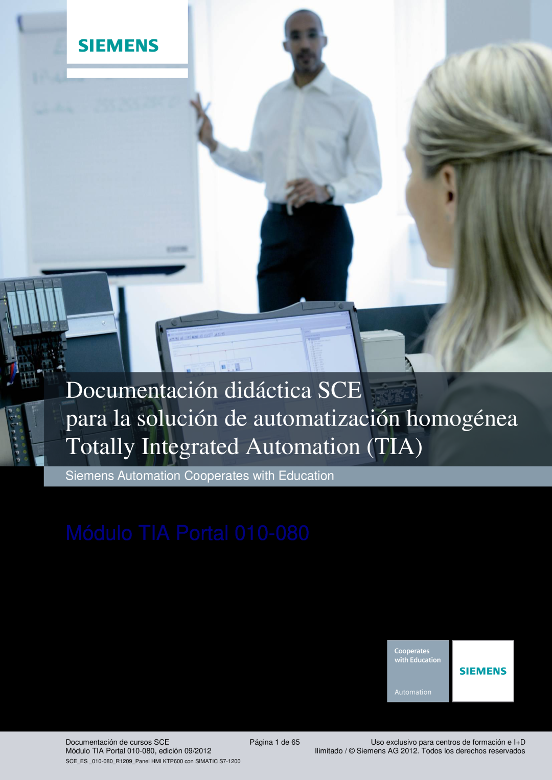 Siemens 010-080 manual Industry Sector, IA&DT, Documentación didáctica SCE, Módulo TIA Portal, Documentación de cursos SCE 