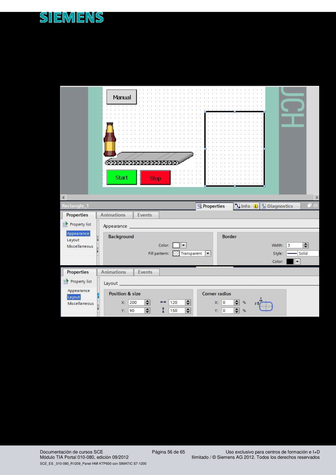 Siemens 010-080 manual Dibujar una caja de botellas, Industry Sector, IA&DT, Documentación de cursos SCE, Página 56 de 