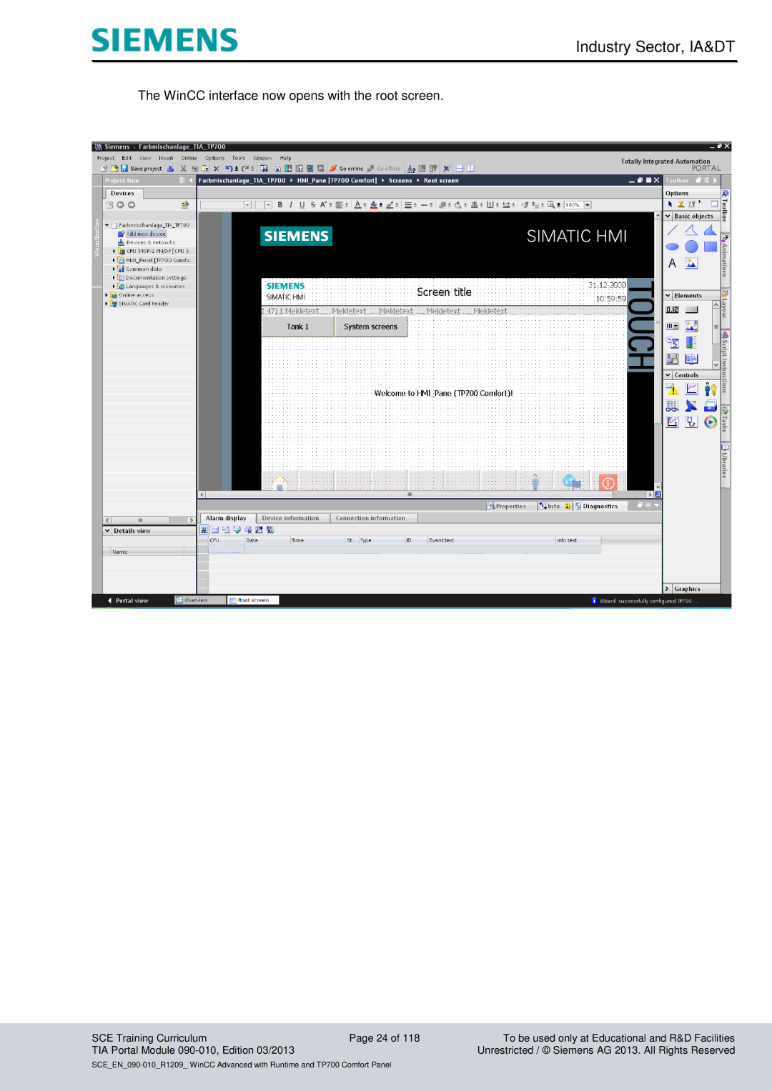 Siemens 090-010 manual WinCC interface now opens with the root screen 