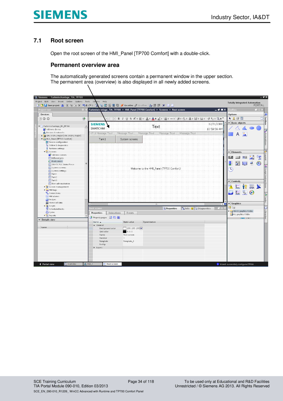 Siemens 090-010 manual Root screen, Permanent overview area 