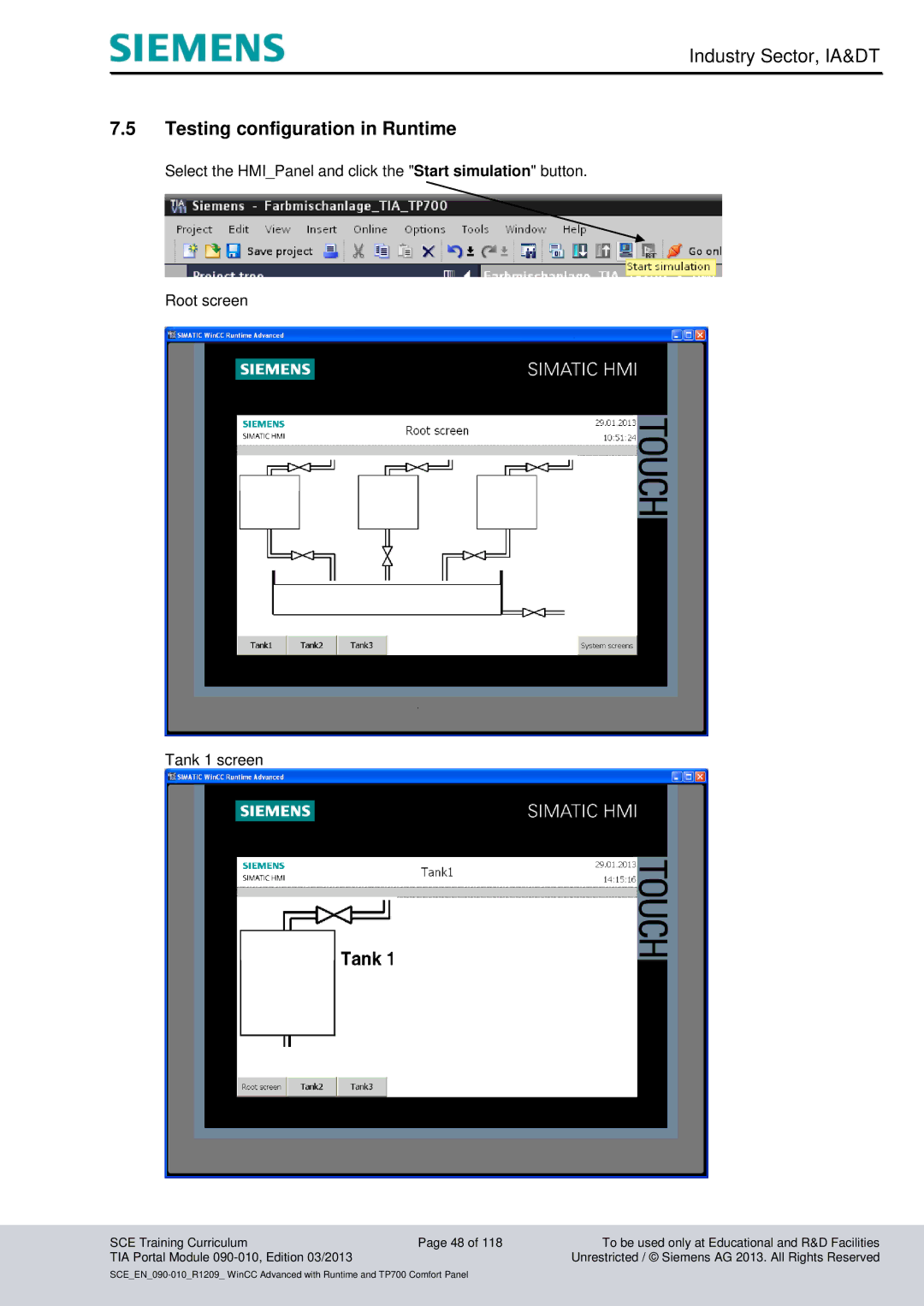 Siemens 090-010 manual Testing configuration in Runtime 