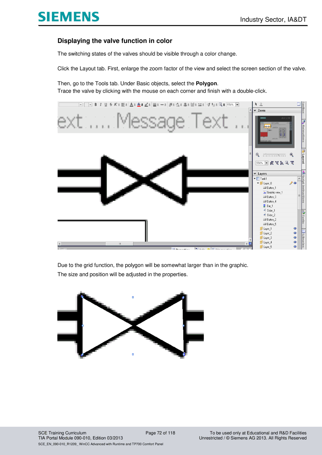 Siemens 090-010 manual Displaying the valve function in color 