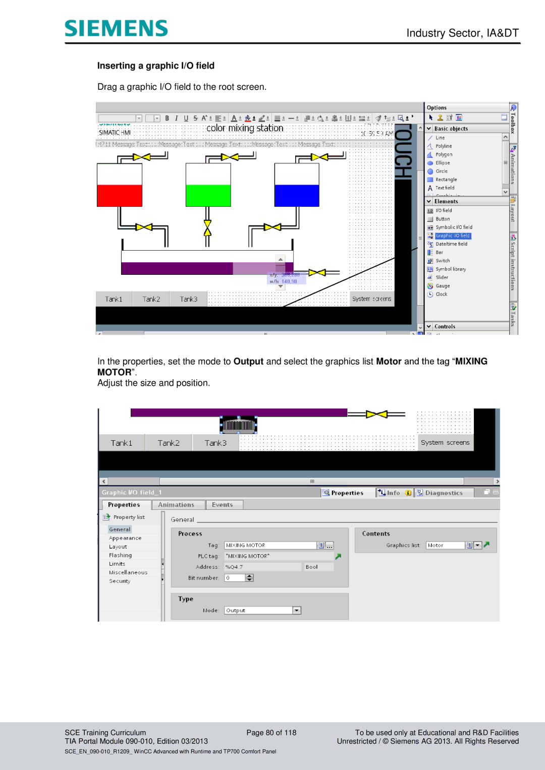 Siemens 090-010 manual Inserting a graphic I/O field 