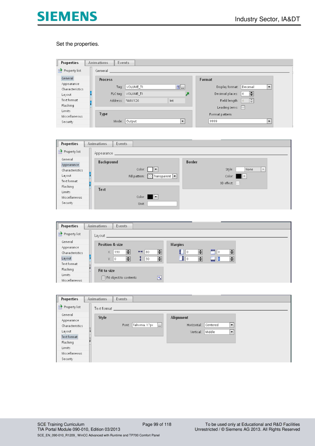 Siemens 090-010 manual Set the properties 