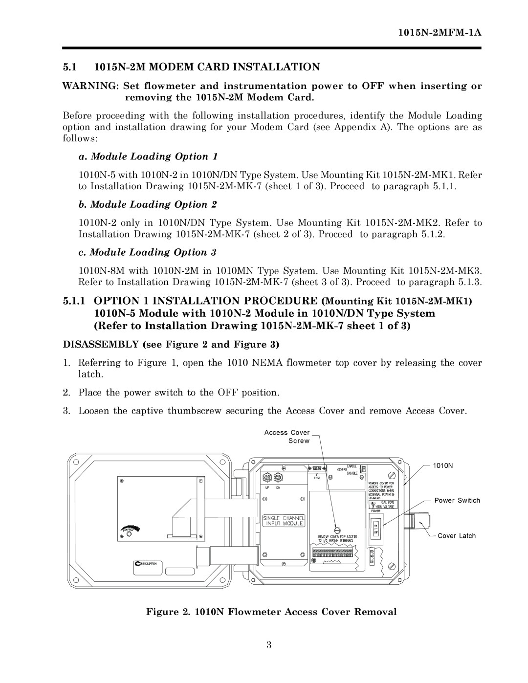 Siemens 1015N-2MFM-1A manual 5.1 1015N-2M MODEM CARD INSTALLATION, Access Cover, Screw, 1010N, Power Switich, Cover Latch 