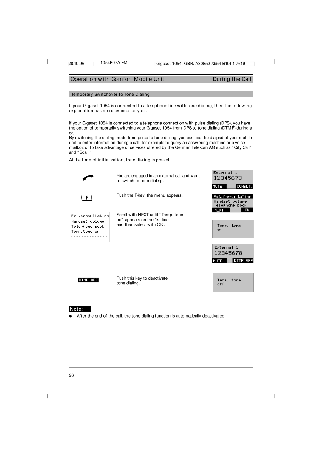 Siemens 1054 operating instructions 12345678, At the time of initialization, tone dialing is pre-set 