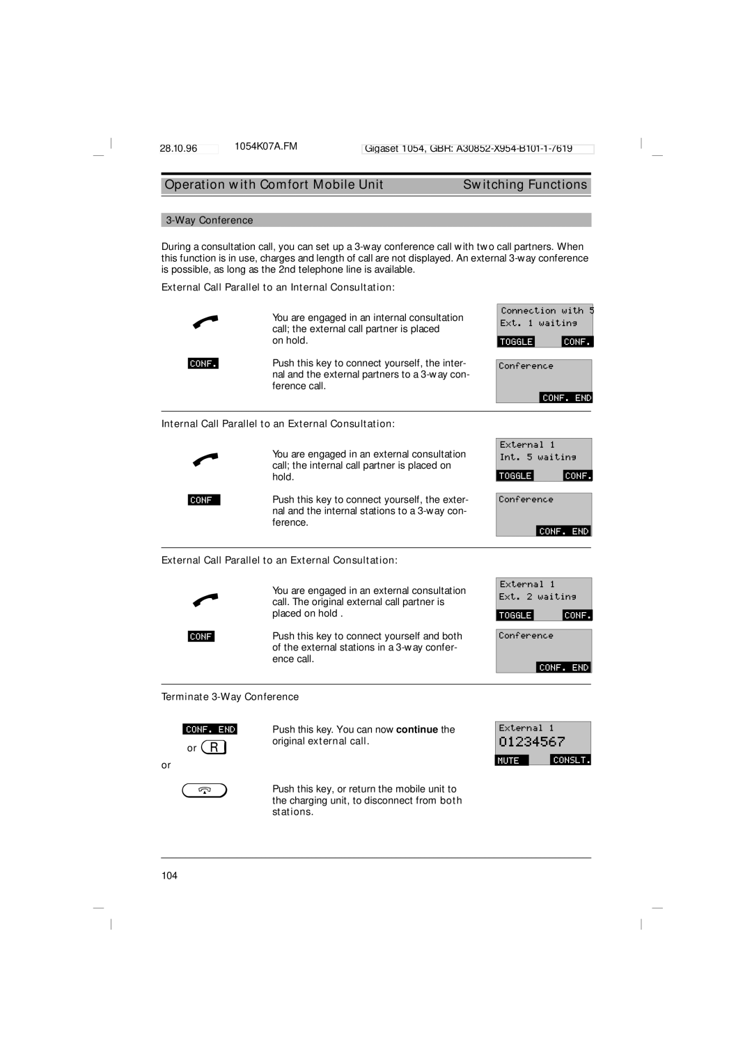 Siemens 1054 External Call Parallel to an Internal Consultation, Internal Call Parallel to an External Consultation 