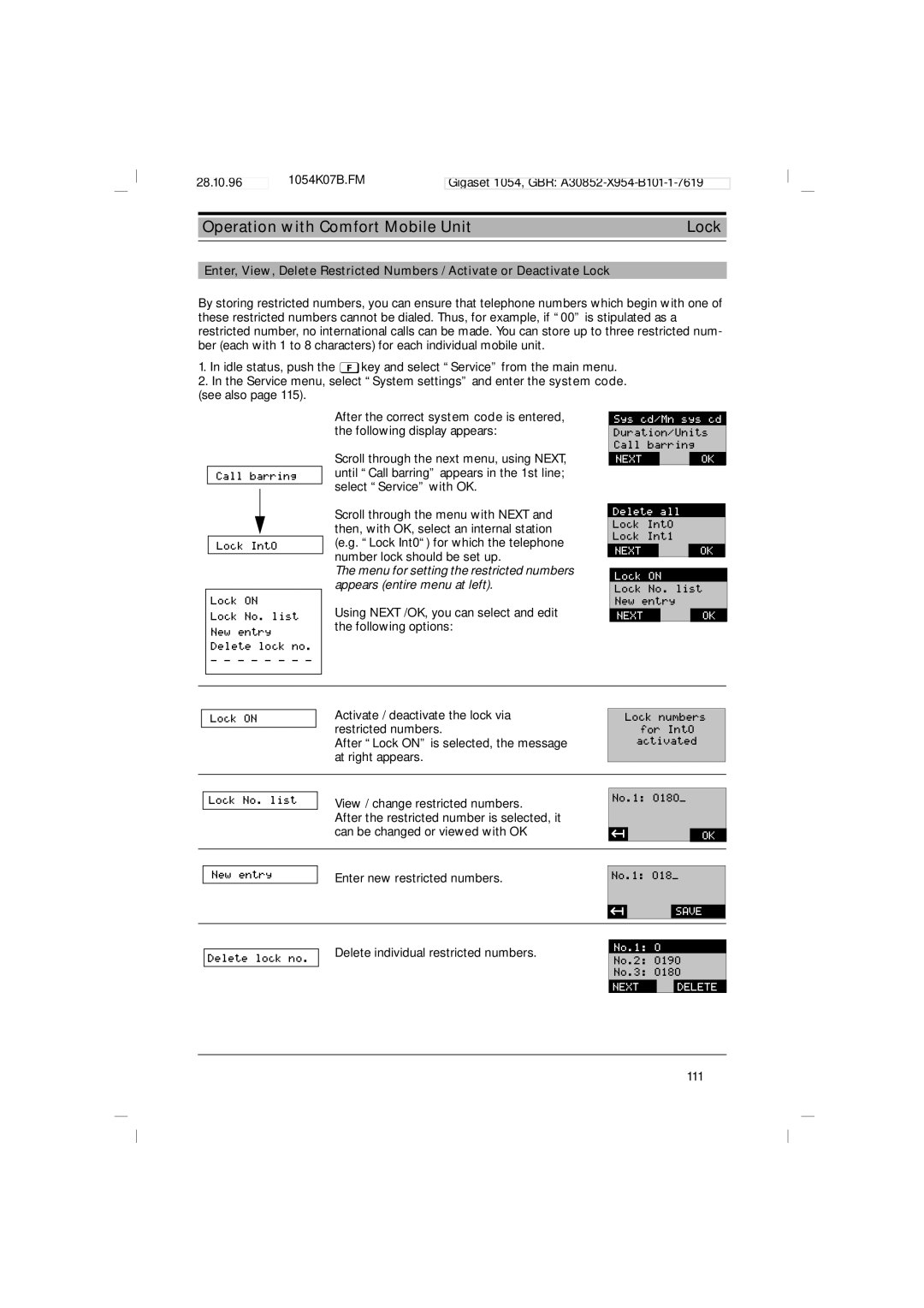 Siemens 1054 operating instructions Delete all 