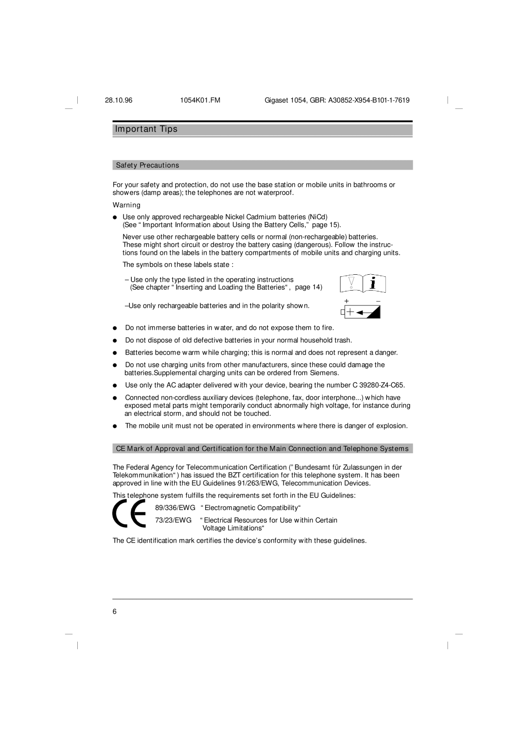 Siemens 1054 operating instructions Important Tips, Safety Precautions 