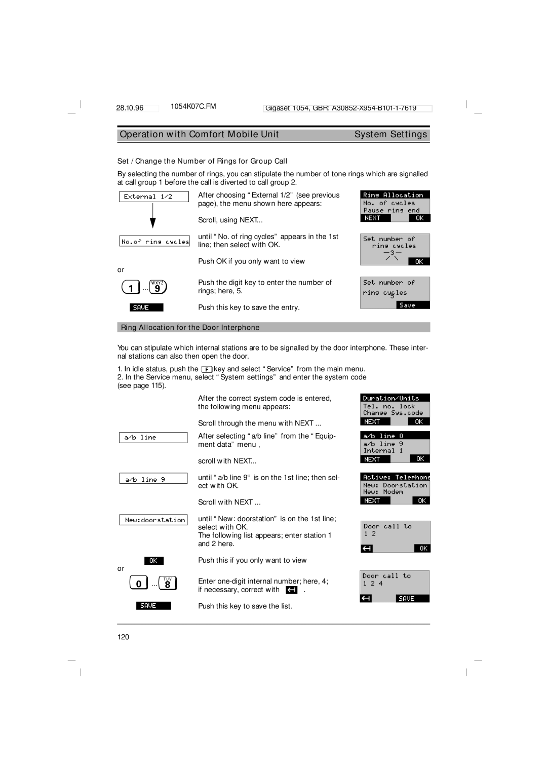 Siemens 1054 Set / Change the Number of Rings for Group Call, Ring Allocation for the Door Interphone 