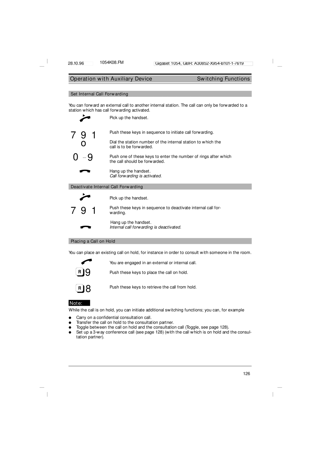 Siemens 1054 operating instructions Call forwarding is activated, Internal call forwarding is deactivated 