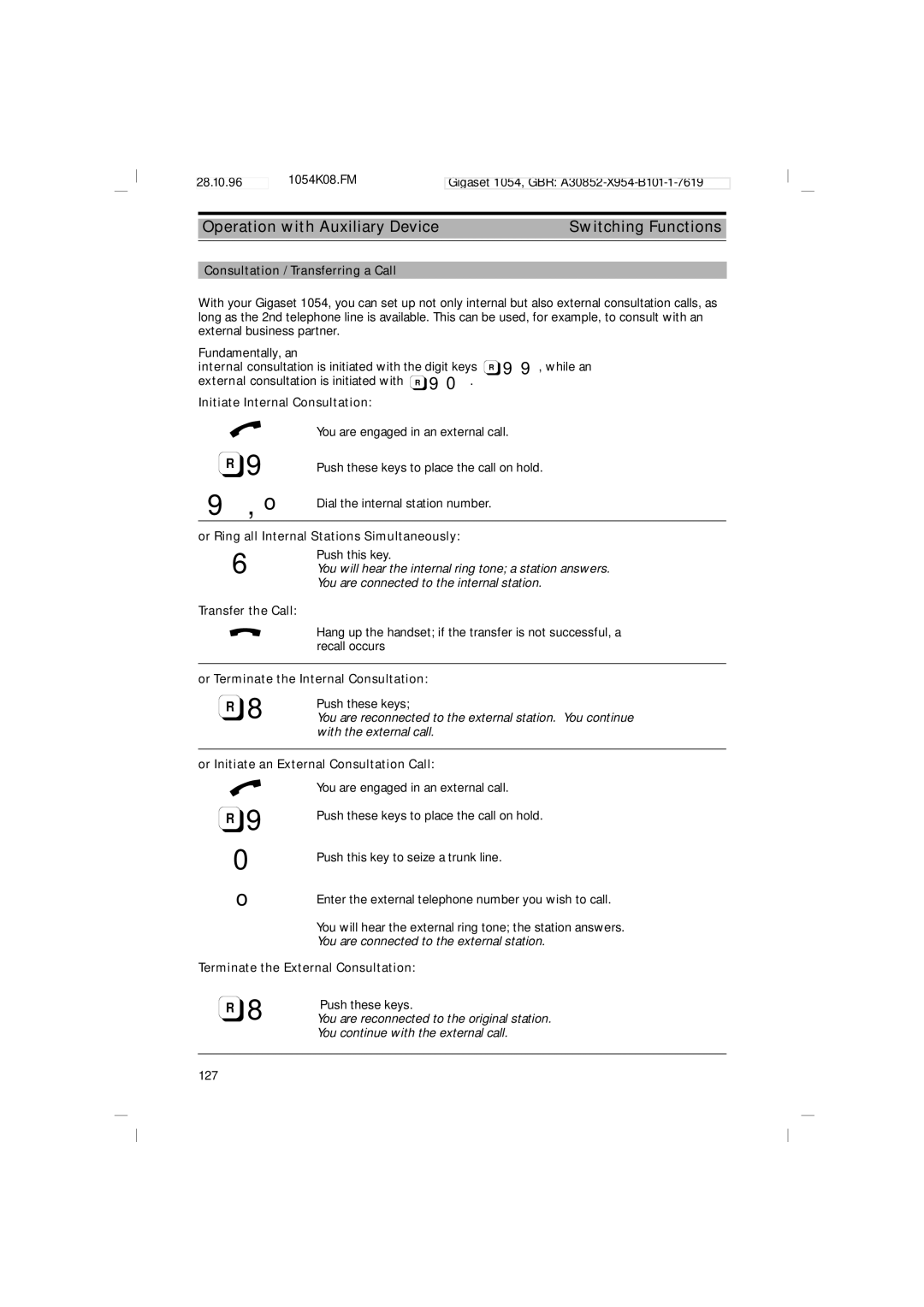 Siemens 1054 operating instructions Operation with Auxiliary Device Switching Functions 