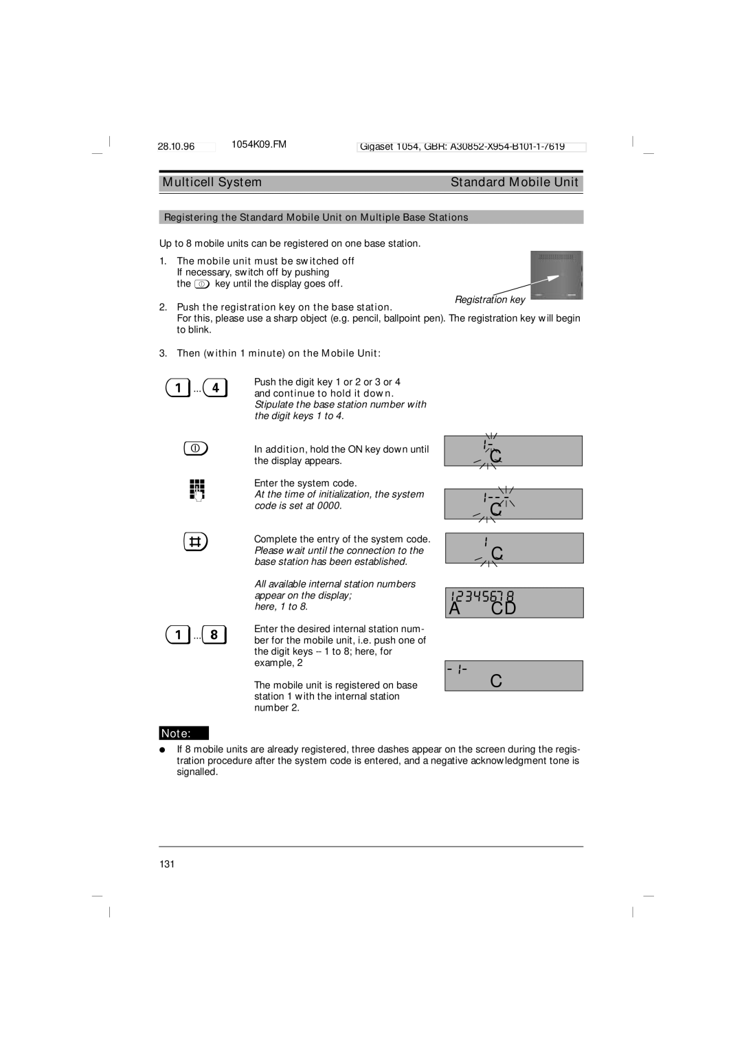 Siemens 1054 operating instructions Multicell System Standard Mobile Unit, Then within 1 minute on the Mobile Unit 