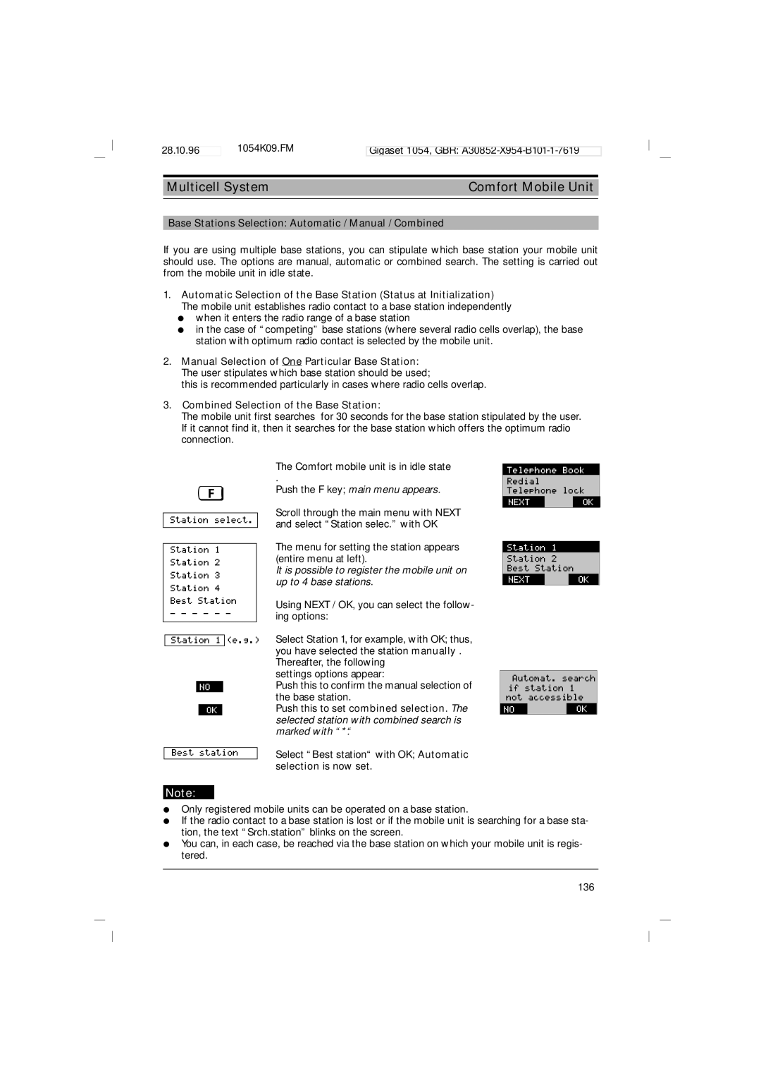 Siemens 1054 Base Stations Selection Automatic / Manual / Combined, Combined Selection of the Base Station 