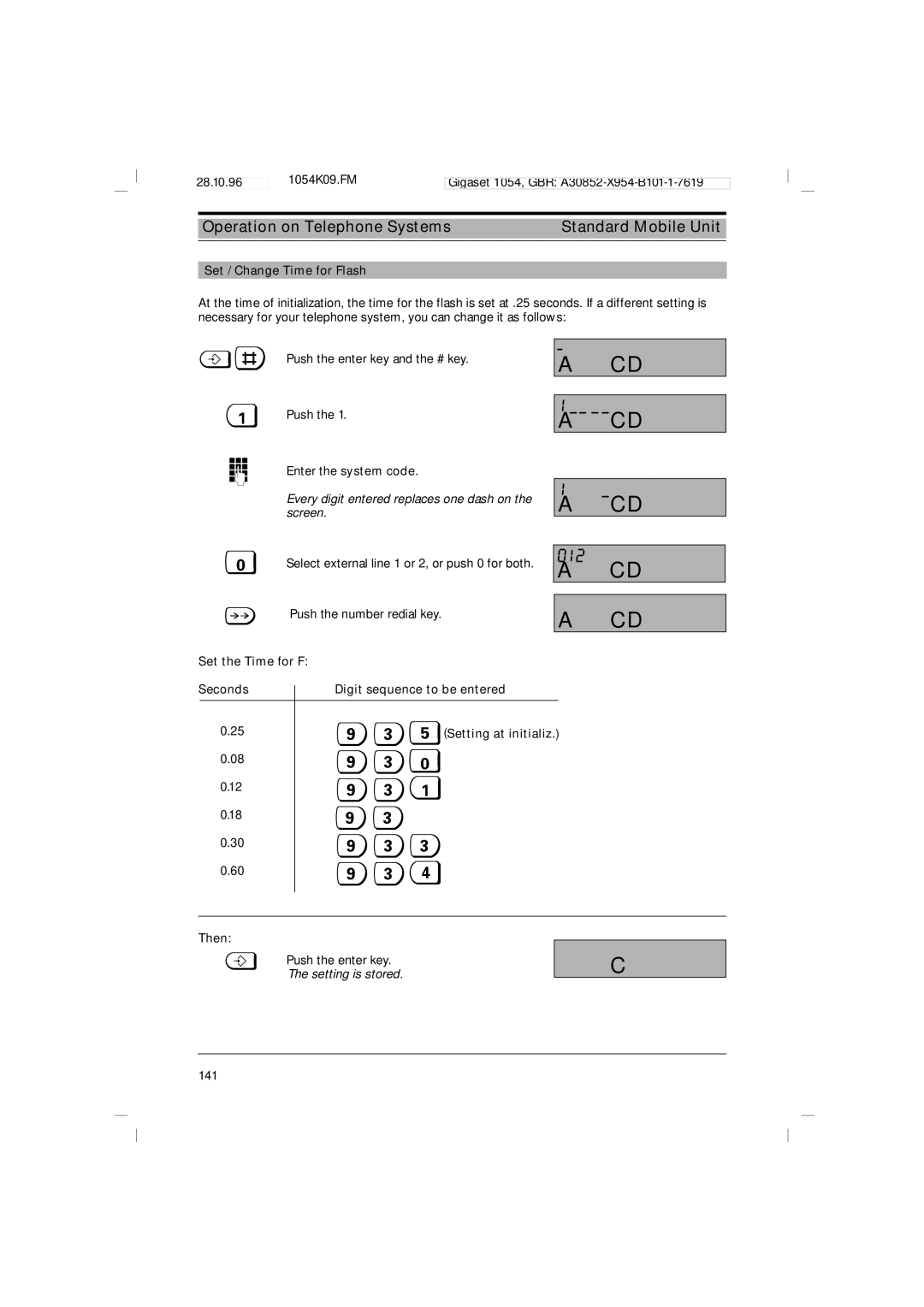 Siemens 1054 operating instructions Set / Change Time for Flash, Set the Time for F Seconds, 25 §%Setting at initializ Then 