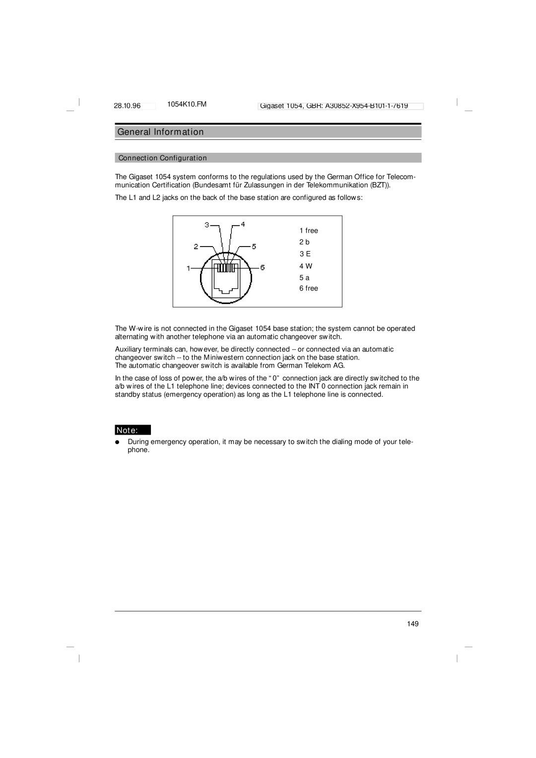 Siemens 1054 operating instructions Connection Configuration 