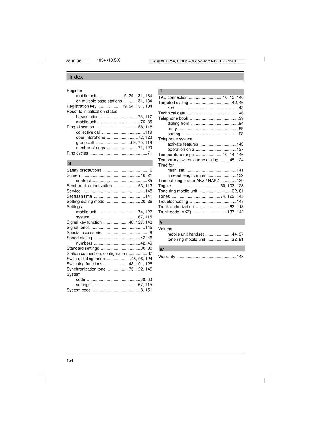 Siemens 1054 operating instructions Register Mobile unit 