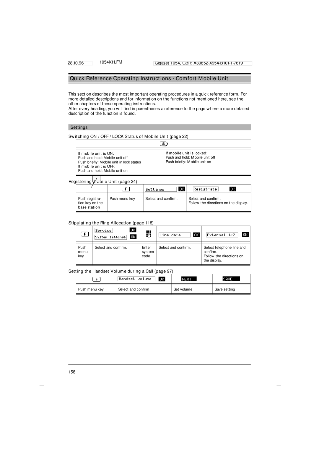 Siemens 1054 Quick Reference Operating Instructions Comfort Mobile Unit, Setting the Handset Volume during a Call 