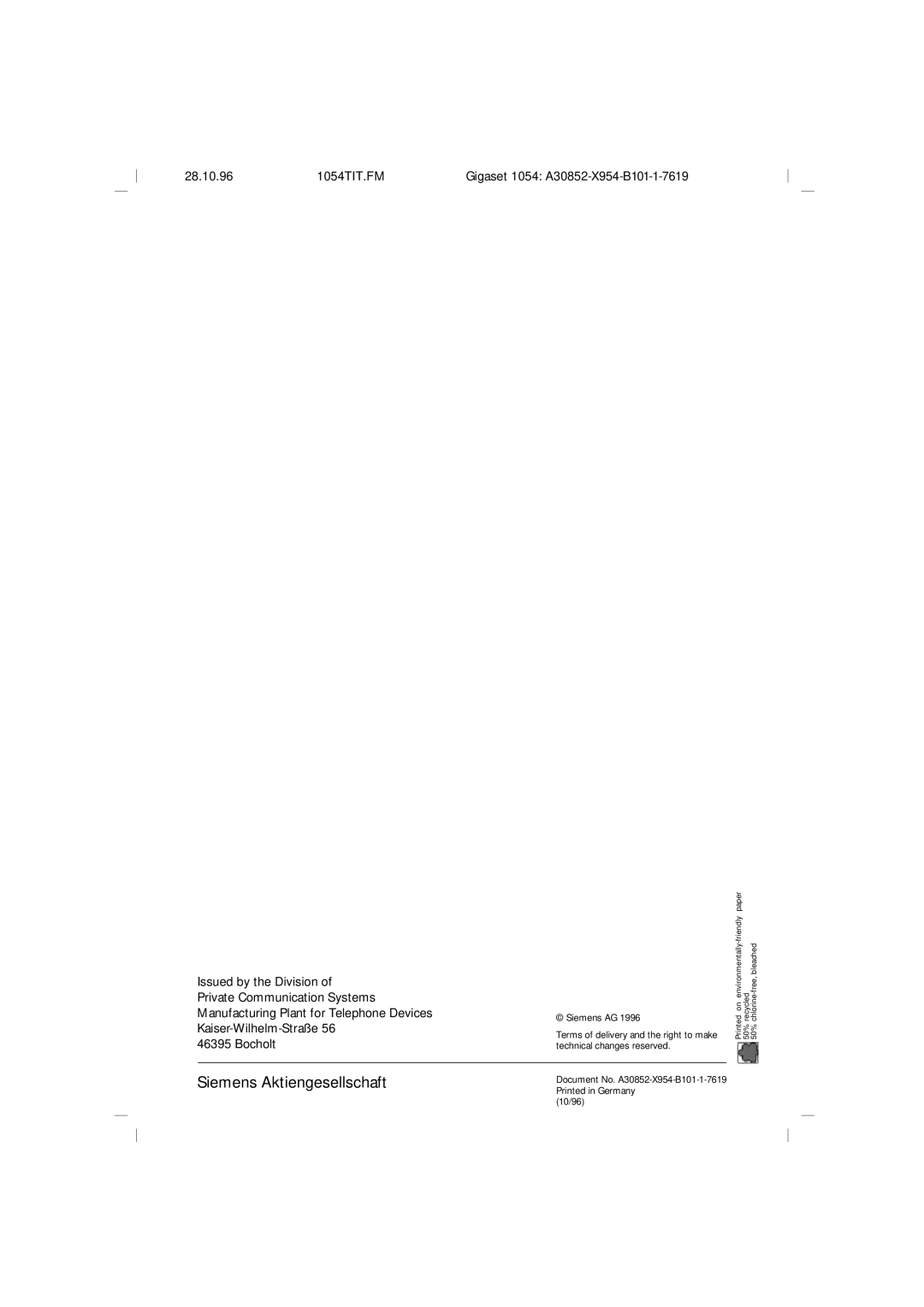 Siemens 1054 operating instructions Siemens Aktiengesellschaft 