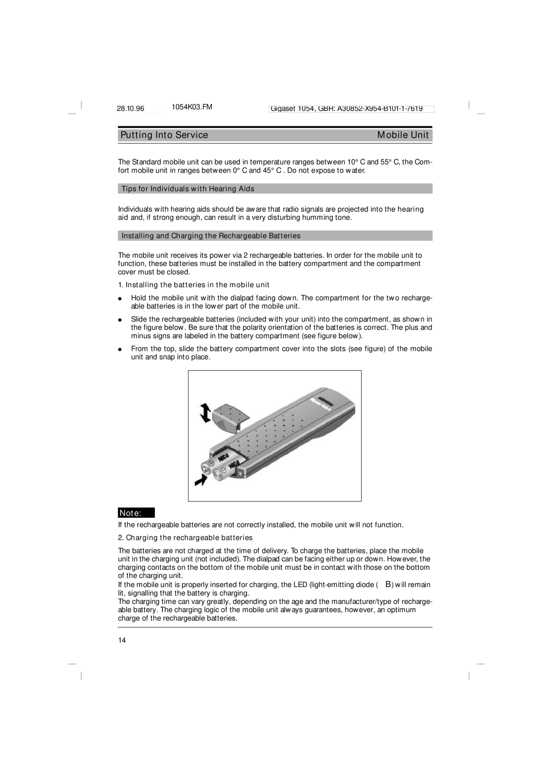 Siemens 1054 Putting Into Service Mobile Unit, Tips for Individuals with Hearing Aids, Charging the rechargeable batteries 