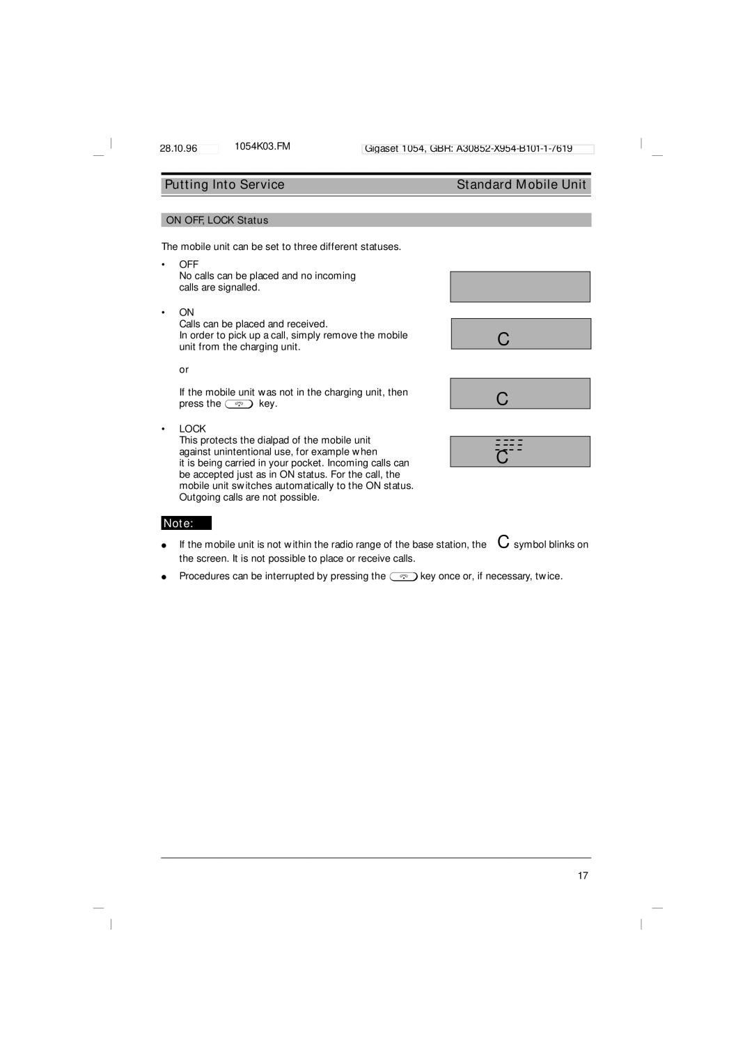 Siemens 1054 operating instructions Zzzz, On OFF, Lock Status 