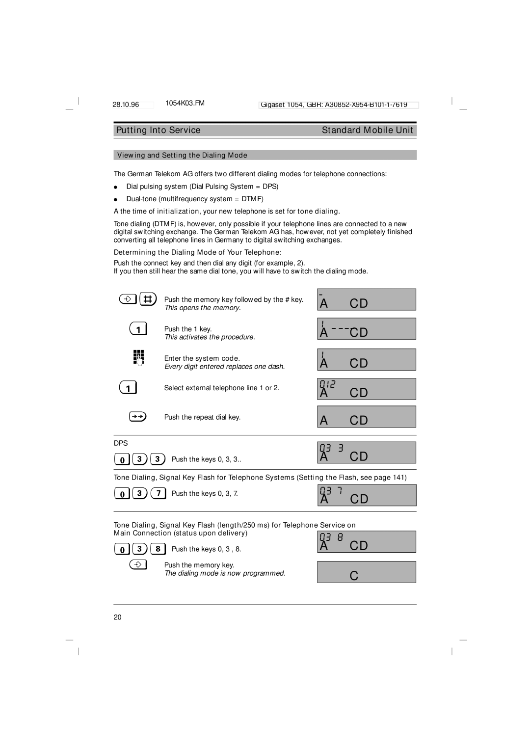 Siemens 1054 012, Viewing and Setting the Dialing Mode, Determining the Dialing Mode of Your Telephone 