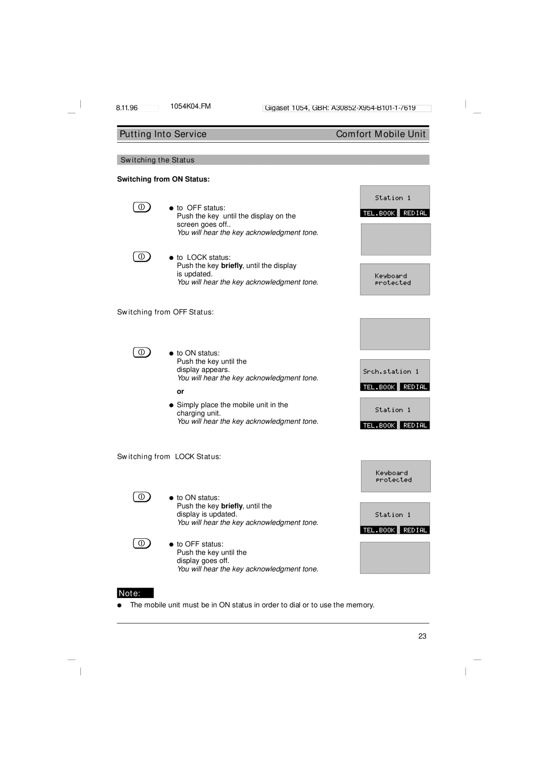 Siemens 1054 operating instructions You will hear the key acknowledgment tone 