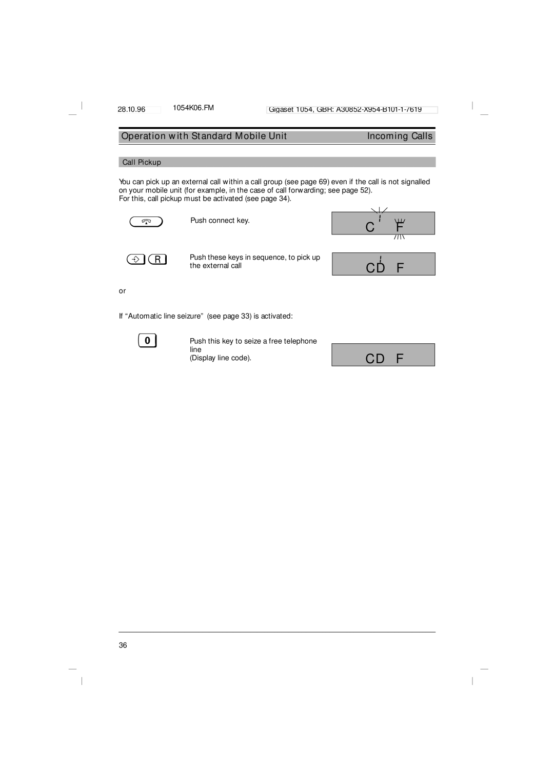 Siemens 1054 operating instructions Cd F, Call Pickup 