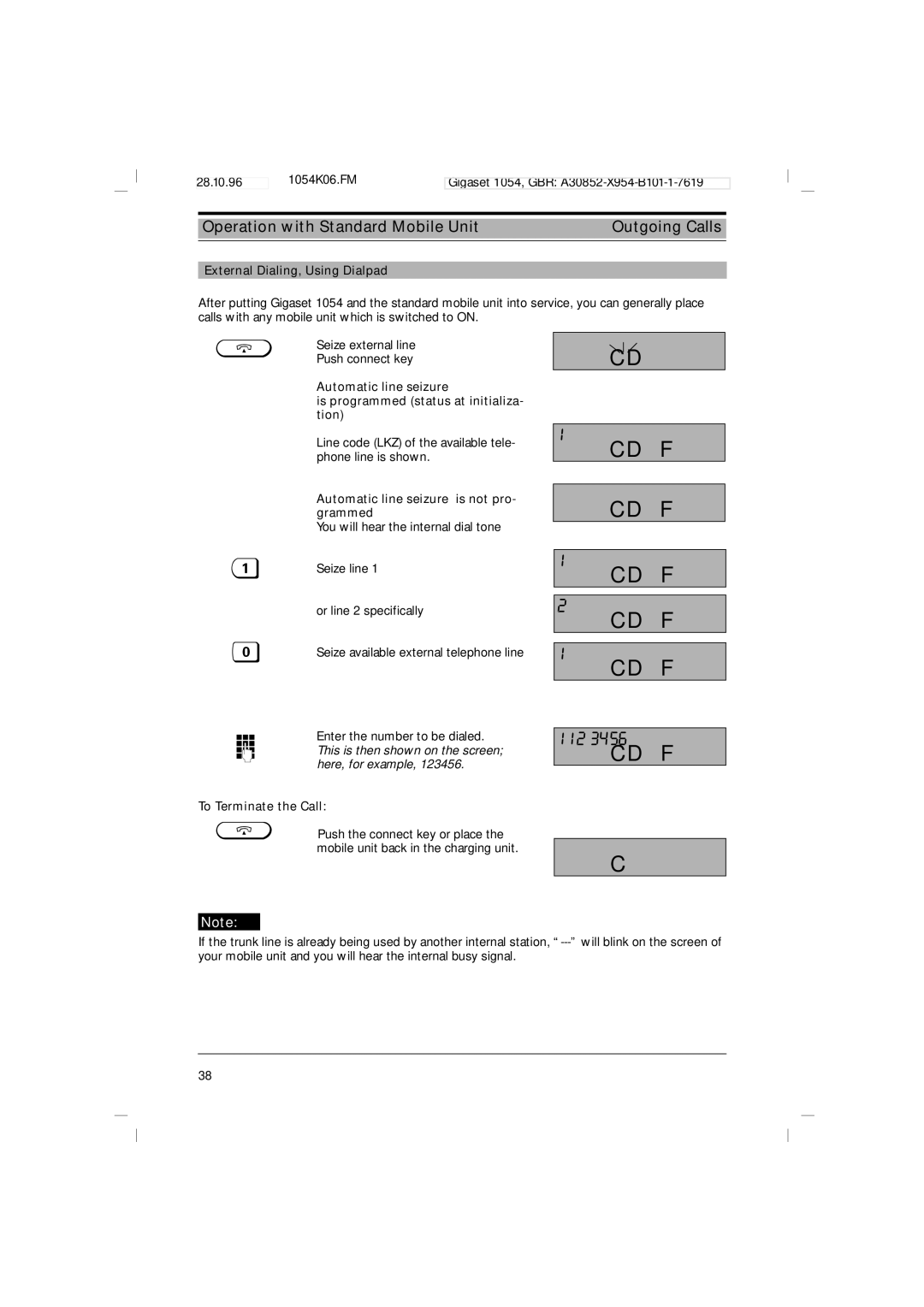 Siemens 1054 1123456, Operation with Standard Mobile Unit Outgoing Calls, External Dialing, Using Dialpad 