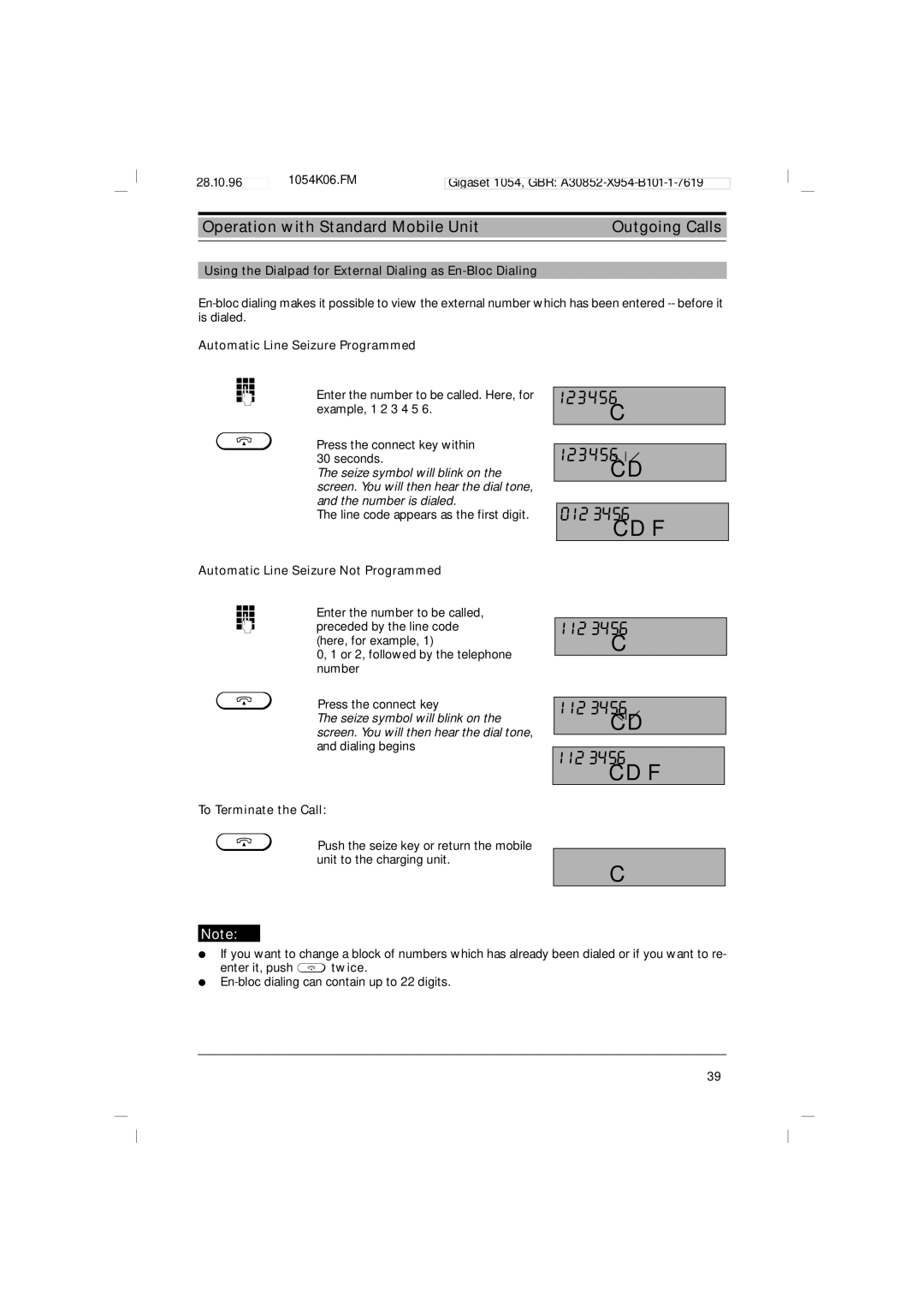 Siemens 1054 123456 0123456, Using the Dialpad for External Dialing as En-Bloc Dialing, Automatic Line Seizure Programmed 